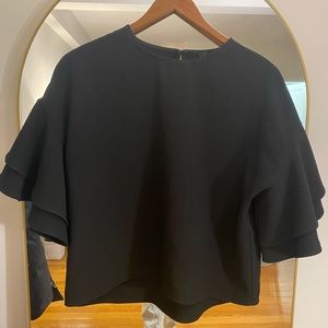 Aqua black ruffle sleeve blouse size small